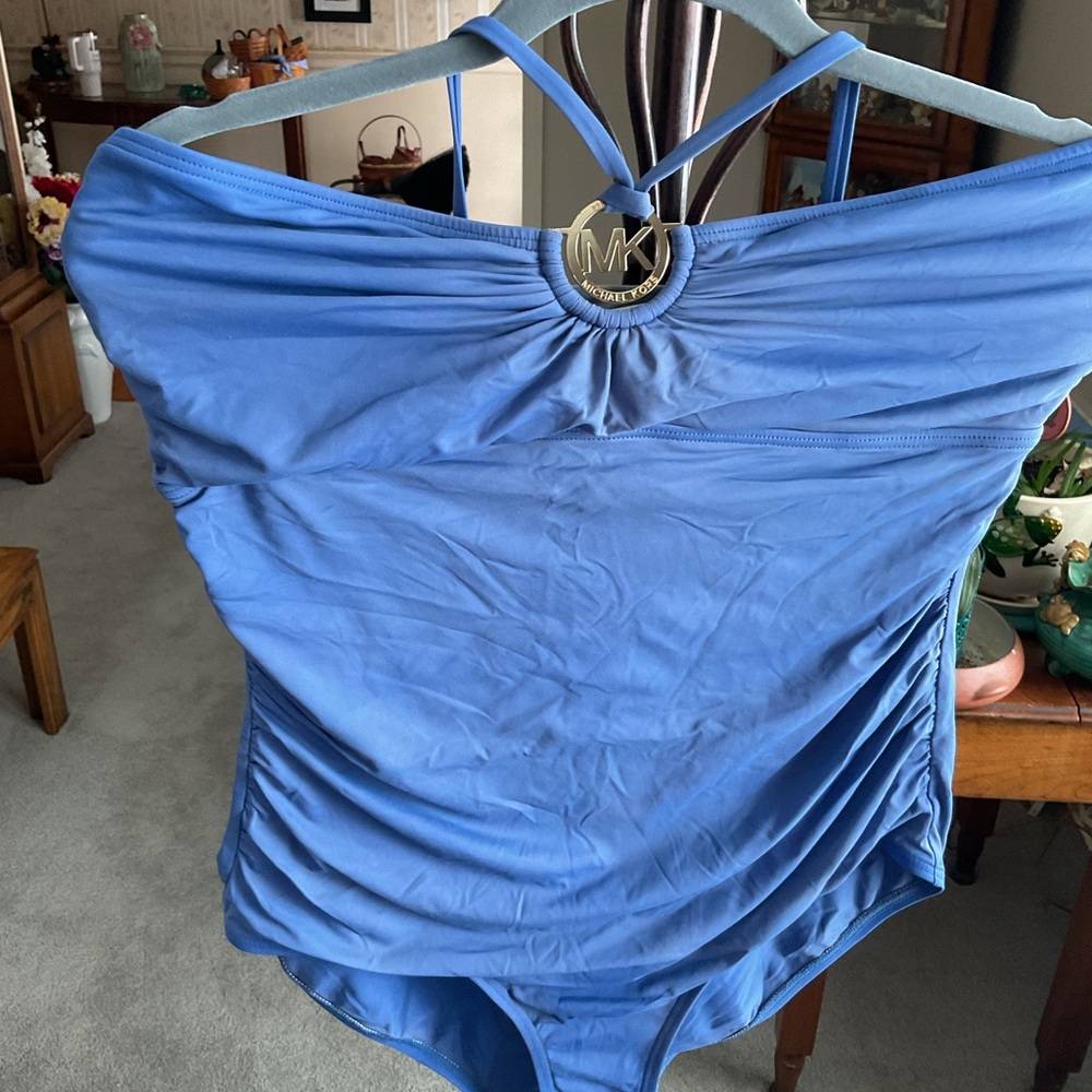 MICHAEL Michael Kors Blue One Piece Swimsuit with Sweetheart Neckline